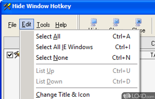 User interface - Screenshot of Hide Window Hotkey