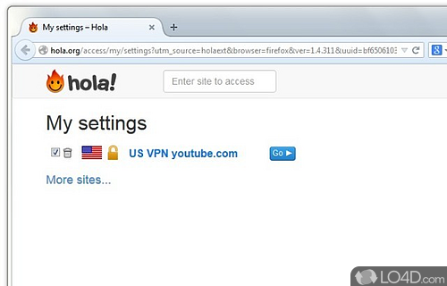 Screenshot of Hola Better Internet for Firefox - Firefox extension designed to remove the area restrictions imposed by several services such as Pandora