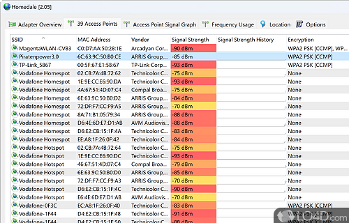 Helps users monitor the signal strength of multiple WLAN access points - Screenshot of Homedale WiFi