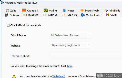 User interface - Screenshot of Howard Email Notifier