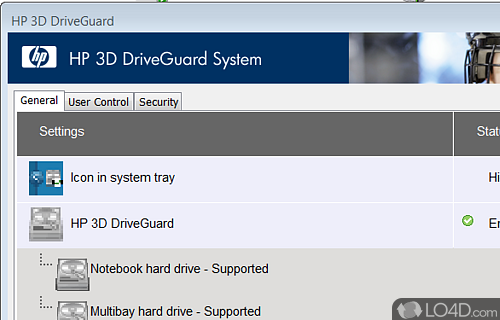 Screenshot of HP 3D DriveGuard - Especially designed for Hewlett-Packard systems, more precisely for protecting their hard drives from external shocks