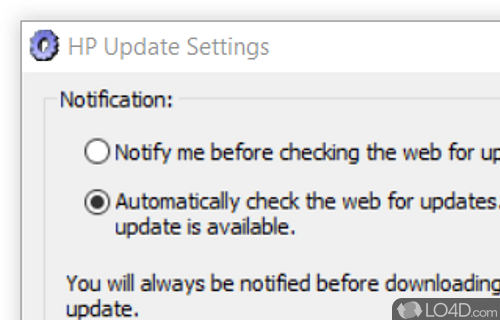 Configuration of automatic updates on a time schedule - Screenshot of HP Update