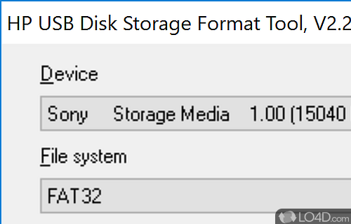HP USB Disk Storage Format Tool Screenshot