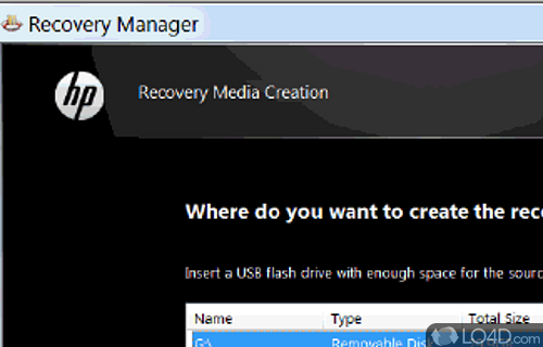 Screenshot of HP USB Recovery Flash Disk Utility - Means of restoring laptop to the original settings by transferring the original factory recovery image to a removable device