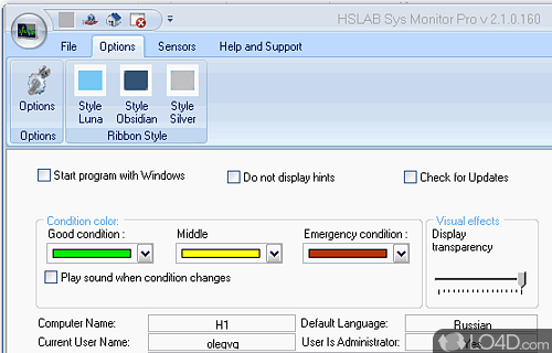 Screenshot of HSLAB Free Sys Monitor - User interface