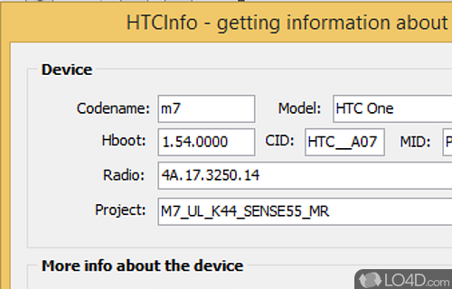 Screenshot of HTCInfo - User interface