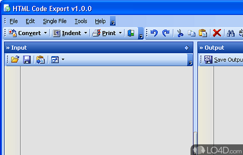 Screenshot of HTML Code Export - User interface