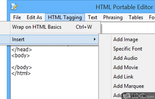 User interface - Screenshot of HTML Portable Editor