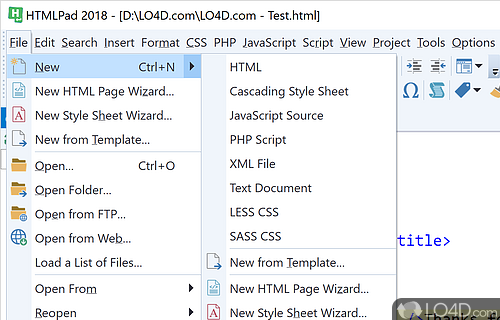 User interface - Screenshot of HTMLPad