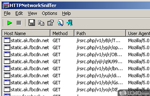 Screenshot of HTTPNetworkSniffer - Captures and displays HTTP requests / responses through various packet capture drivers such as the WinPcap