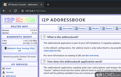 Optimized for hidden services and short-lived tunnels - Screenshot of I2P