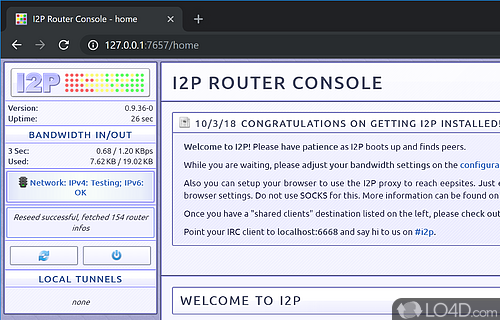 Ensures anonymity across Internet connections - Screenshot of I2P