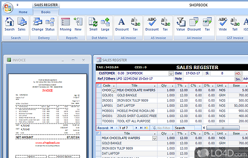 Quick access to management areas through the main menu - Screenshot of Shopbook