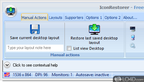 Save the position of icons on desktop, separately for each display resolution - Screenshot of IconRestorer