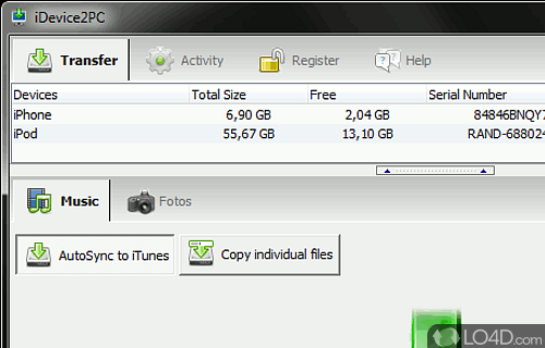 Screenshot of iDevice2PC - Support for all iPhone and iPod models