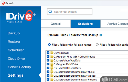 User interface - Screenshot of IDrive Classic