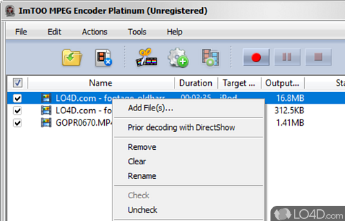 User interface - Screenshot of ImTOO MPEG Encoder Platinum