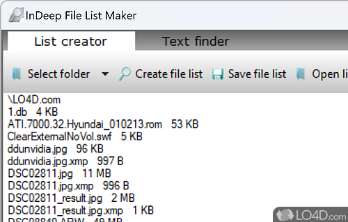 Screenshot of InDeep File List Maker - Designed to create lists of all the items