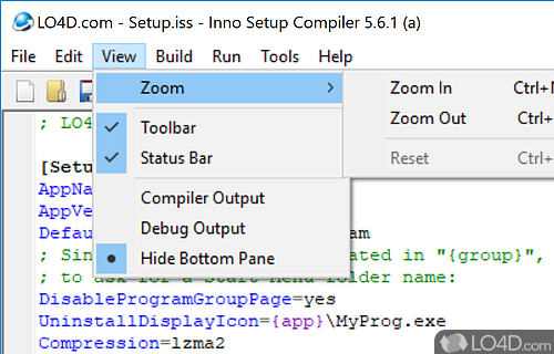 Configure application deployment info - Screenshot of Inno Setup Compiler