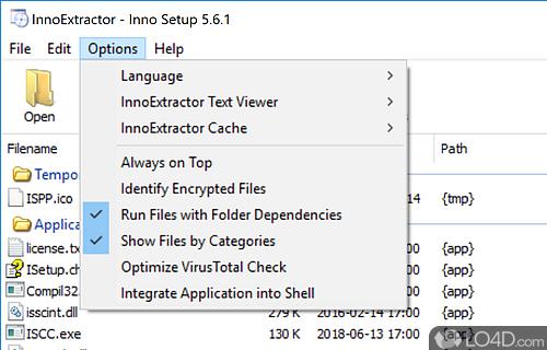 Extract files from Inno Setup packs - Screenshot of InnoExtractor
