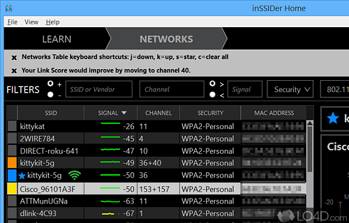 View available WiFi networks - Screenshot of inSSIDer