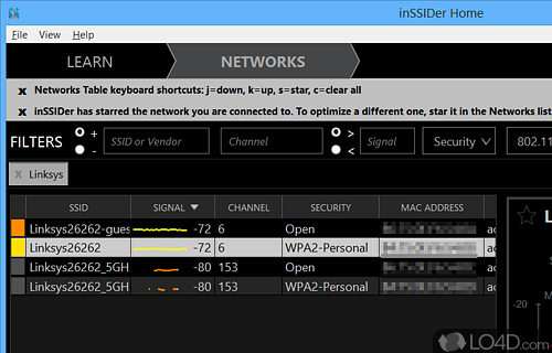 Helps you configure your WiFi for optimal performance - Screenshot of inSSIDer