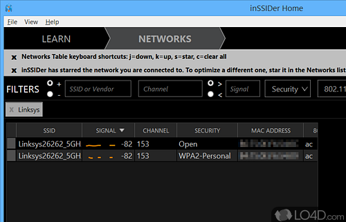 Enhance a wireless network’s performance - Screenshot of inSSIDer