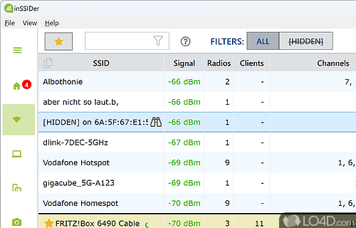 Wi-Fi network scanner that displays detailed information about all the detected wireless networks - Screenshot of InSSIDer Office