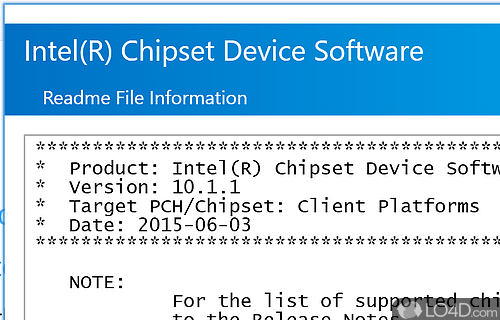 Detect and install updates for Intel components - Screenshot of Intel Chipset Device Software