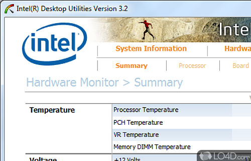 Screenshot of Intel Desktop Utilities - Monitor system temperatures, voltages, fan speeds