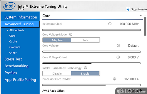 Windows-based performance-tuning software - Screenshot of Intel Extreme Tuning Utility
