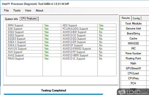 Check the health of Intel processor - Screenshot of Intel Processor Diagnostic Tool