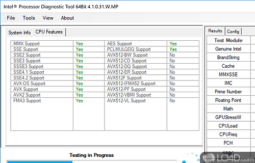 User interface - Screenshot of Intel Processor Diagnostic Tool