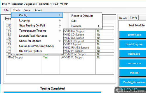 Intel Processor Diagnostic Tool screenshot