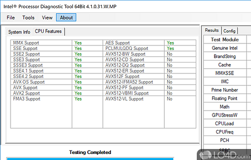 Intel Processor Diagnostic Tool screenshot