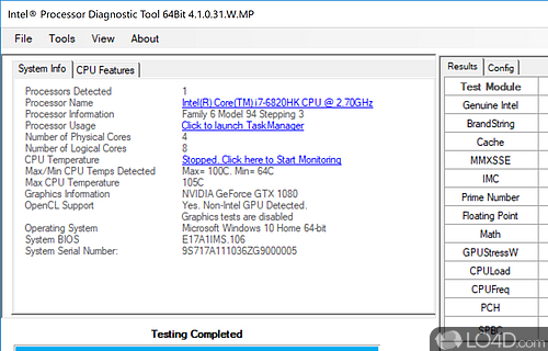 Intel Processor Diagnostic Tool Screenshot