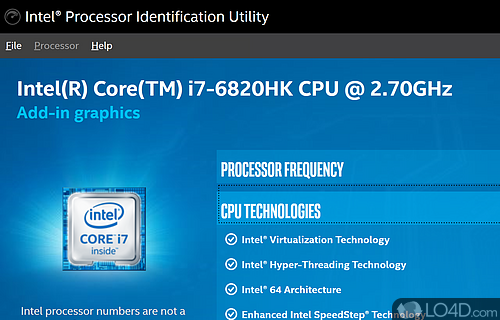 View details about CPU: threads, speed and more - Screenshot of Intel Processor Identification Utility