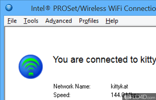 Manage wireless hotspot and connections - Screenshot of Intel PROSet/Wireless WiFi Software