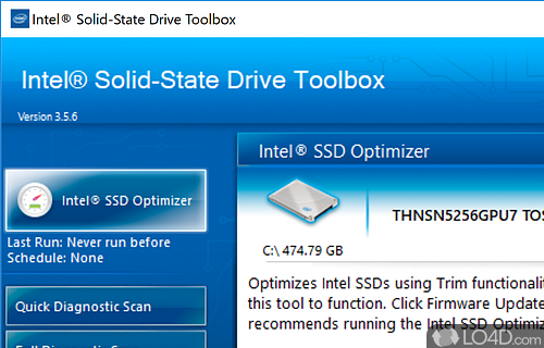 Diagnose and tweak the Intel SSD drive - Screenshot of Intel SSD Toolbox