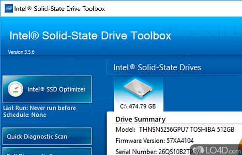 Monitor Intel SSD's performance, perform quick diagnose tests on it - Screenshot of Intel SSD Toolbox