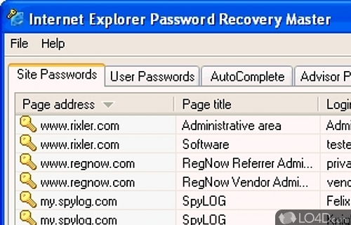 Screenshot of Internet Explorer Password Revealer - User interface