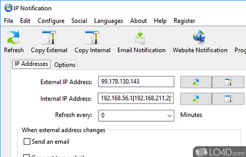 Find internal and external IP Addresses, and email yourself if they change - Screenshot of IP Notification