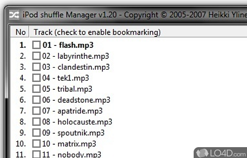 Screenshot of iPod Shuffle Manager - User interface
