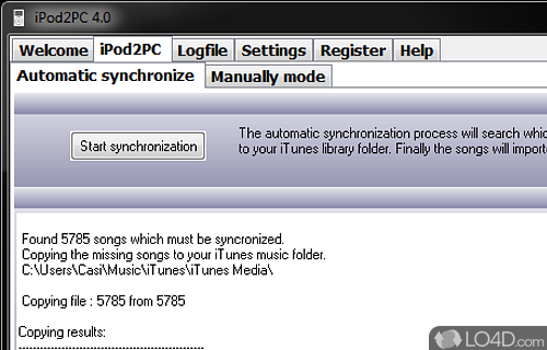 Screenshot of iPod2PC - Helps users transfer audio files from their iPod to iTunes library