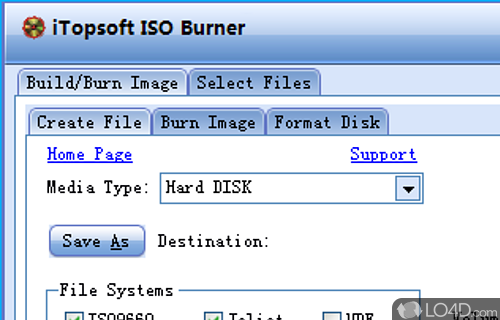 Screenshot of iTopsoft ISO Burner - With support for a long list of disks, this tool can burn data to them, create images, format