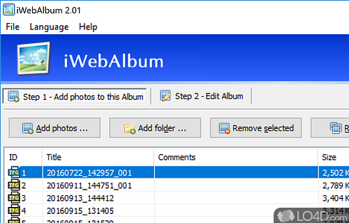 Create web image albums that can be opened with various web browsers (e - Screenshot of iWebAlbum