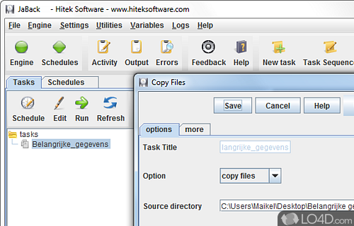 Screenshot of JaBack - To create or complex backup, synchronization and archiving tasks in a few steps using a set of features