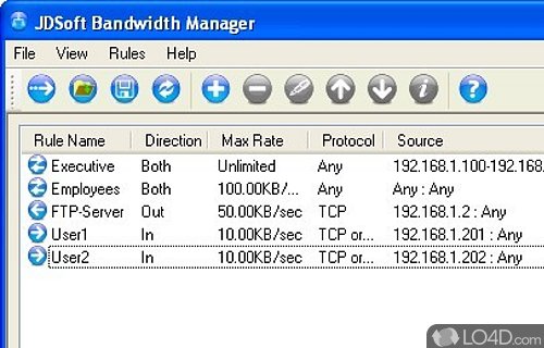 Screenshot of JDSoft Bandwidth Manager - User interface
