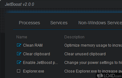 User interface - Screenshot of JetBoost