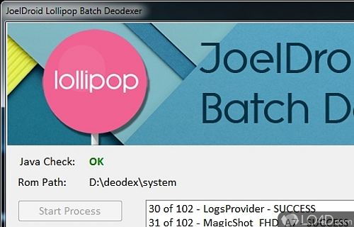 Screenshot of JoelDroid Lollipop Batch Deodexer - User interface